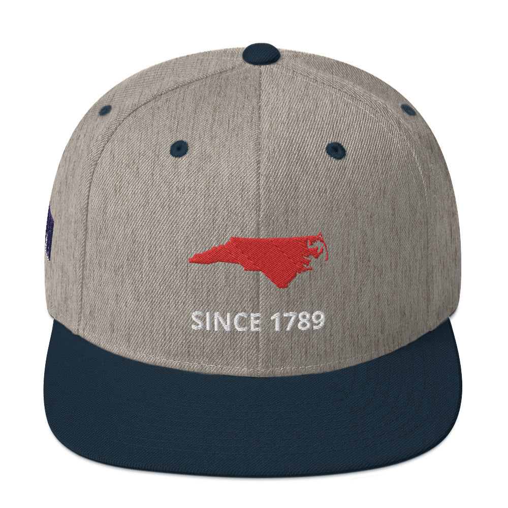 North Carolina Since 1789 Flat Bill Snapback Cap