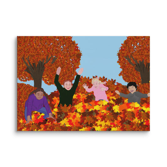 Playing in the Leaves Canvas Print